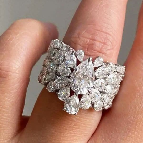 Sparkling Diamond Waterdrop Ring Diamond Pear Shape Gemstone Rings Cubic Zirconia CZ Diamond Eternity Engagement Proposal Wedding Rings