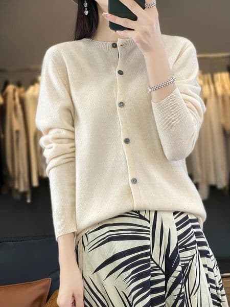 100 Merino Wool Sweater Women O-Neck Cardigan Basic Style Buttoned Knitwear Female Casual Autumn Winter Soft Tops 260413