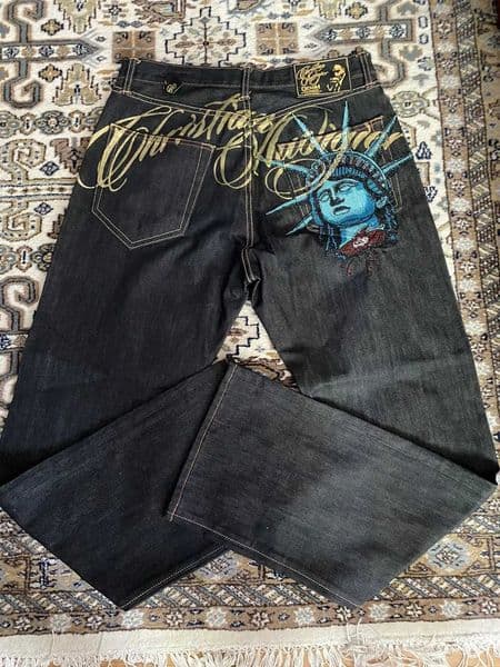 Y2k 2000s Statue of Liberty Diamonds Denim Pants Women Casual High Waist Straight Wide Leg Jeans Harajuku Vintage Women Clothing L260414