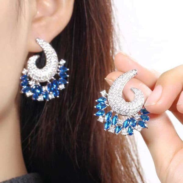 14K 18K EP2116 Luxury Colorful Zircon Jewelry Exaggerated Horn Bag Cubic 1-5ct Zirconia Wedding Evening GRI IGI Dress Earrings