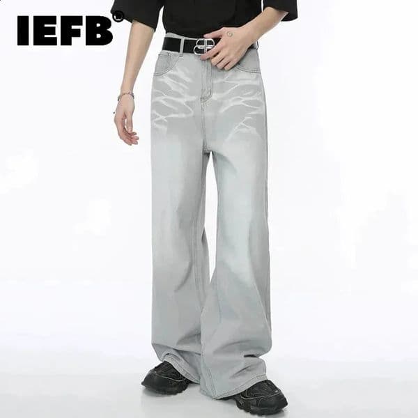 IEFB Straight Male Jeans Vintage Mens Denim Pants Tie-dyed Wide Leg Trousers Spring Stylish Men Clothing 9C4276 260414
