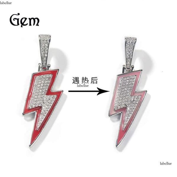 Moissanite Jewelry Hip Hop Necklace Fashion Creative Temperature-Sensitive Color-Changing Enamel Lightning Pendant Full Diamond Cool Trendy Men's Jewelry