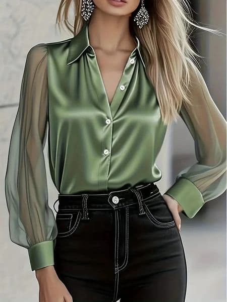 Autumn light y high-end long-sleeved versatile age-reducing satin shirt for women 260413