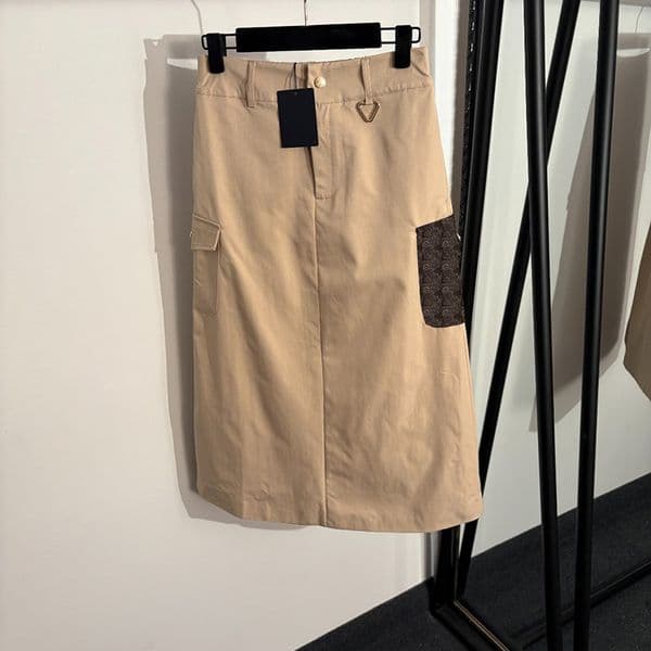 Designer Leather Patchwork Cargo Skirts Women High Waist Straight Skirt Summer Street Style Casual Skirts