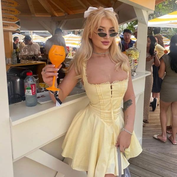 Mingmingxi Summer Lovely A Line Dress Yellow Sexy Party Dresses Hollow Out Lace Up Elegant Holiday Dress Women 260410