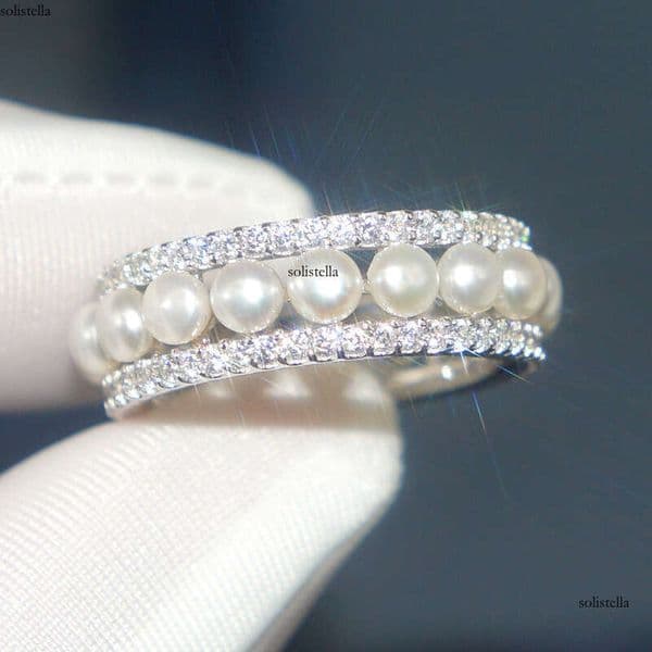 New French Style Small Waist Imitation Pearl Women's Moissanite Index Finger Light Luxury Niche Design Ring