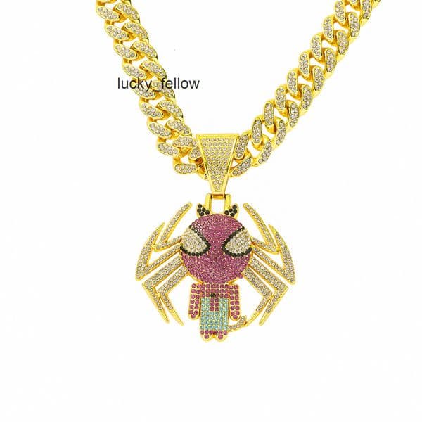 Hip Hop Cartoon Spider Pendant Necklace Trendy Full Diamond Necklace Mens Accessories Hip Hop Cuban Chain Jewelry