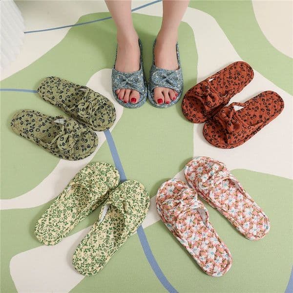 Women Bow Indoor Cute Girls Four Seasons Slippers Comfy Bedroom Nonslip Casual Beautiful Mute Home Shoes 260414