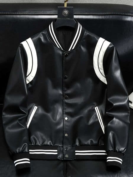 American Motorcycle Rider Jacket Colorblock Soft Pu Baseball Bomber Leather Jacket W260413