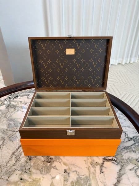 Hot Classic letter logo Wooden jewelry watch glasses storage box designer canvas leather home item storage box luxury brown Old flower multi-purpose storage bins