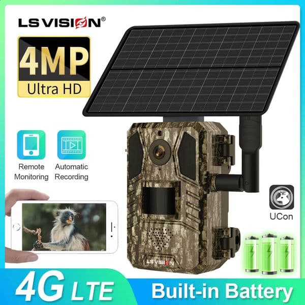 LS VISION Solar Hunting Trail Camera 4G SIM Card IP66 Waterproof 20M PIR Motion Detection 14MP Wildlife IR Night Vision 260413