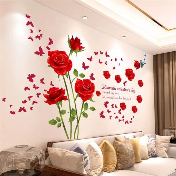 DIY SelfAdhesive Red Rose Wall Stickers For Living Rooms Bedroom Background Decoration Creative Sticker Mural Home Decor 260414