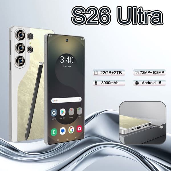 S26 Ultra Original global version 5G smartphone Snapdragon 8 Elite 12core 7.3-inch HD+ screen 1440*3040 pixels 72MP+108MP battery capacity 8000mAh OTG fast charging