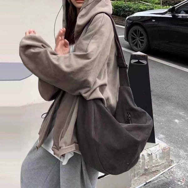 Canvas dumpling bag large capacity fashionable and simple for women one shoulder crossbody bag casual and versatile student H260414