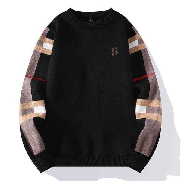 Autumn Men's Fleece Stylish Crew Neck Thickened Base Shirt Knitwear Winter Youth Warm Knitted Sweater