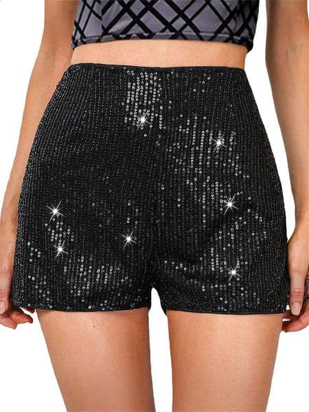 Women Sequin Shorts Elastic High Waist Sparkly Glitter Straight Short Pants Sexy Club Pants Summer Streetwear 260414BJ