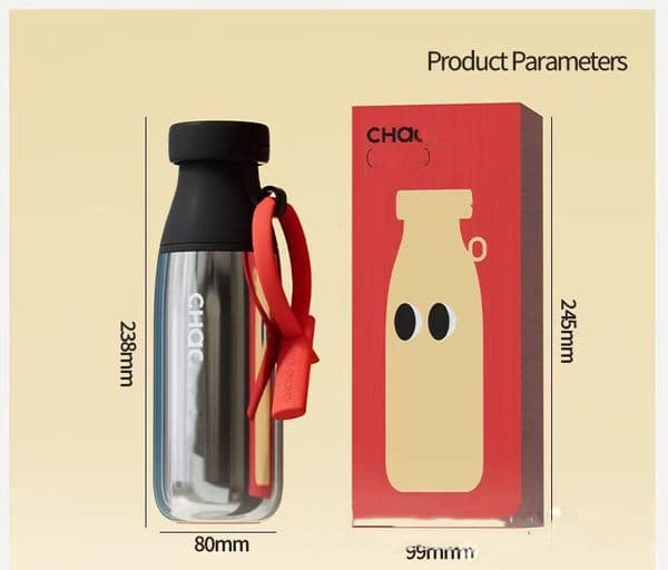 520ml Designer Water Bottle Insulated Cute Milk Cup with Straw Stainless Steel Tumbler Double Wall Vacuum Sealed Travel Mugs Coffee Mug in Gift Box for Birthday