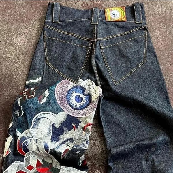 Streetwear Y2K Jeans Mens Womens Casual Hip Hop Punk Baggy Jeans Retro Oversized Graphic Embroidery High Waisted Wide Leg Jeans 260414