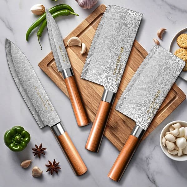 4Piece UltraSharp Japanese Chef Knife SetProfessional Kitchen Knives for MeatBones and FruitPerfect Commercial kitchen w260410