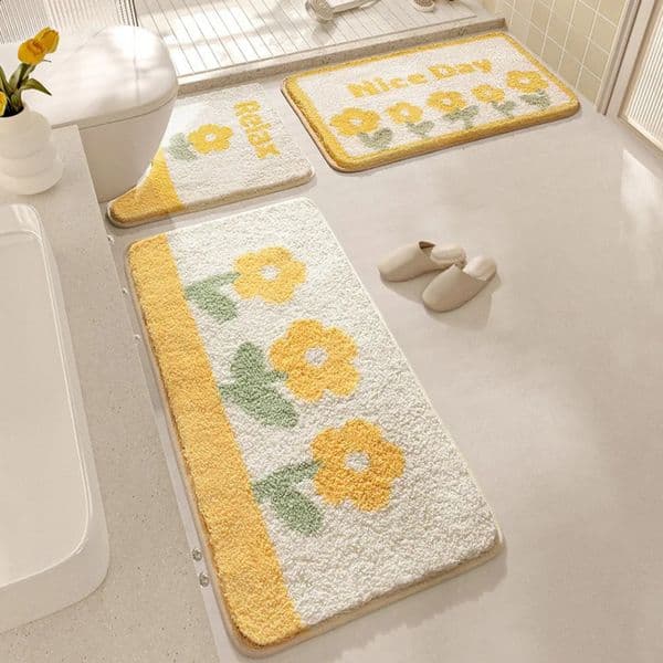 Designer Yellow Flower Bath Set Ultra Fine Fiber Bathroom Toilet Foot Mat Anti Slip h Water Absorbing Carpet 240902 Free Shipping 99