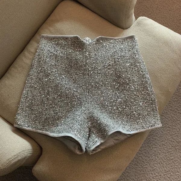Shorts for Women Sexy High Waist Silver Sequins Short Mujer Y2k Straight Wide Leg Casual Cargo Pantalones Cortos De 260414BJ