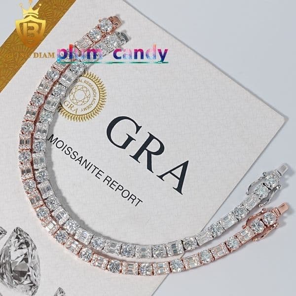 5mm Fashion Jewelry 925 Silver VVS Moissanite Round Mix Emerald Cut Tennis Chain Bracelet Necklace