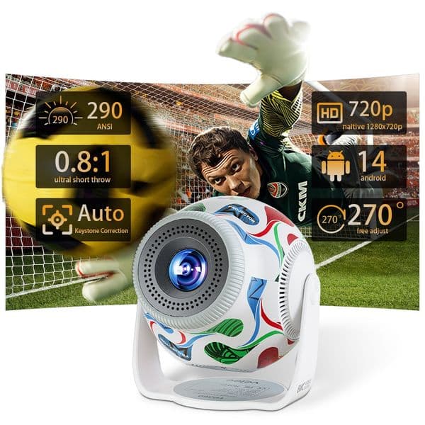 2026 New Model 8K Mini Football Projector, Ultra HD Home Projector for Bedroom Wall Projection, Smartphone Screen Mirroring