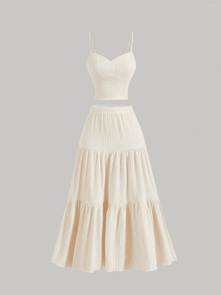 Two Piece Dress Summer Women's Two-piece Skirt Set Halter Tank Top And Ruffled Hem A-line