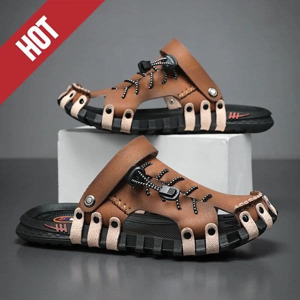 Big Size Men Leather Slippers Sandals Comfortable Breathable Casual Shoes Fashion Sneakers Leisure 260407BANJIA