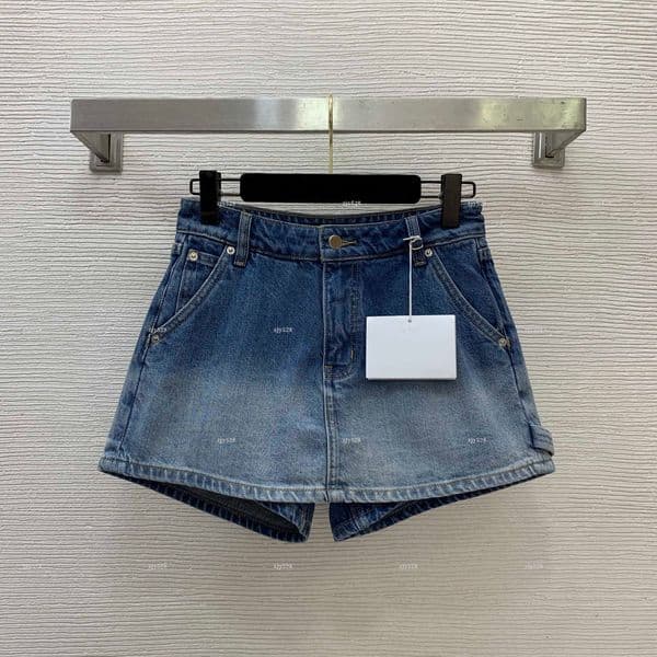 New minimalist women pants summer lady jeans women designer clothes fake two denim shorts skirts A493X10N292