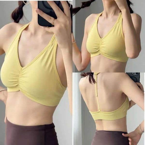 Womens T-Back Adjustable Strap Yoga Halter Sports Bra - Quick-Dry Breathable Shockproof Gym Tank Top Z260415