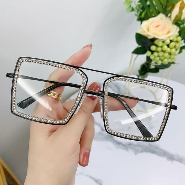 New Luxury Trendy Sunglasses Internet Celebrity Fashion Diamond-Encrusted Large Frame Women Slimming Street Style Sunshade Glasses