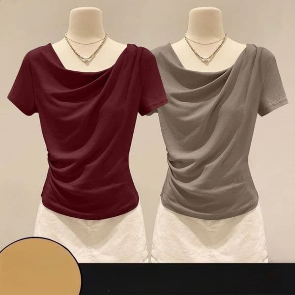 Summer Off Shoulder Top Women Summer Fashion Versatile Base Shirt Plus Size Slim Fit Short-sleeved T-shirt Casual and Sexy Beach 260414BJ