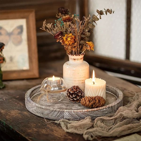 Wooden Tray Fruit Storage Candle Holder Multifunctional Kitchen Countertops Home Decoration 260414
