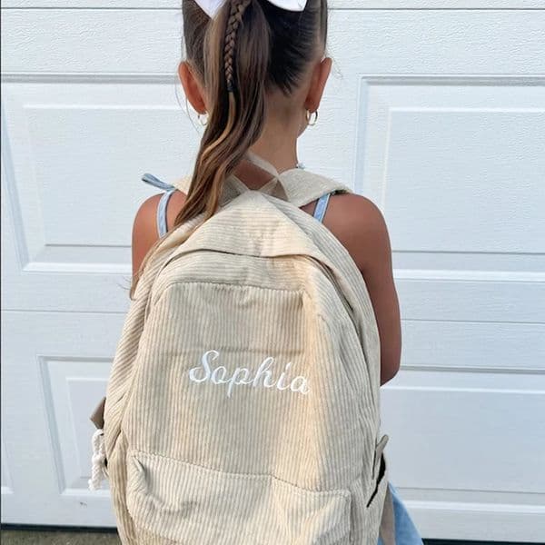 Large Capacity Corduroy Schoolbag Custom Name Solid Color Campus Bag Personalized Travel Simple Corduroy Backpack Unique Gifts 260414