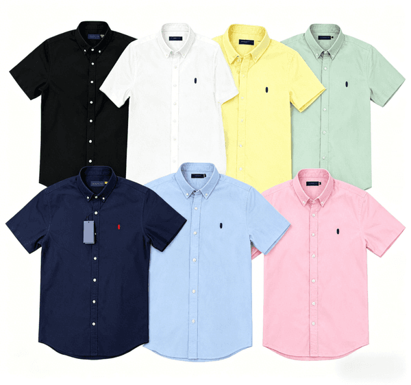 Luxury Men's Casual Shirts Short Sleeve Embroidery Cotton Oxford Spinning Down Social Business Pony Tshirts Solid Color Tops Blouse For Men Women