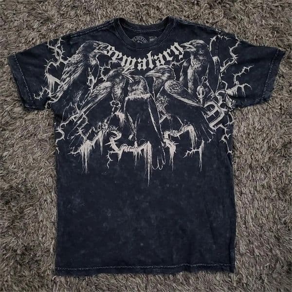 2000s affliction T shirt Clothes Retro Punk Hip Hop Graphic Print Oversized T Shirt Mens Round Neck Cotton Short Sleeve Tops 260414
