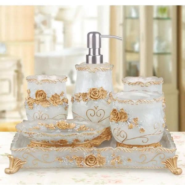 Designer European Style Luxury Bathroom Accessories Set Romantic Flowers Antique Resin Wash Suit Supplies Mouthwash h Cup 241022 Free Shipping 99