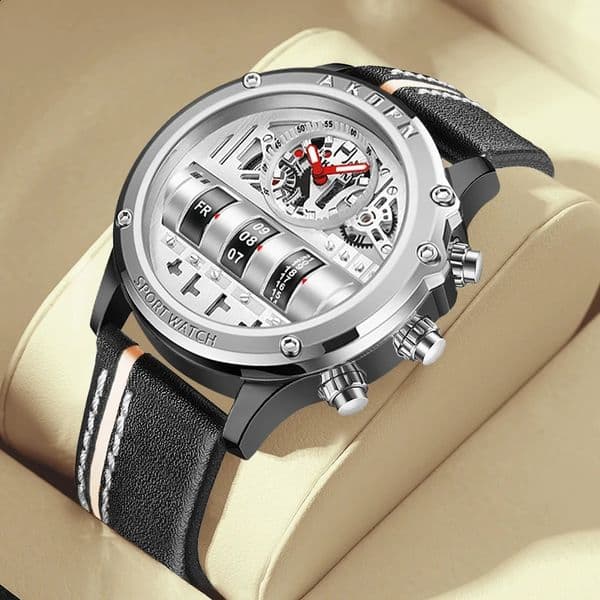 y Electronic Quartz Watch For Men Business Watches Male Creative WristWatch Unique Rotate Date Leather Strap 260414