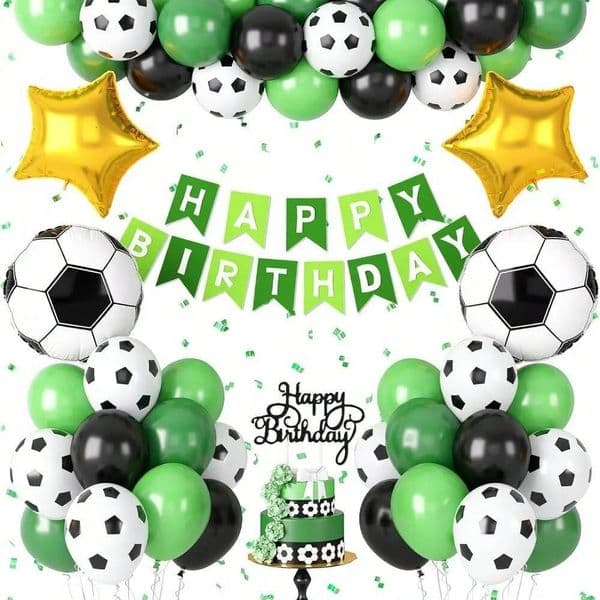 Bestseller 49 Pcs Decorations With Blue White Happy Banner Cake Toppers Foil Balloon Sport Theme Soccer Birthday Party Ddmytues