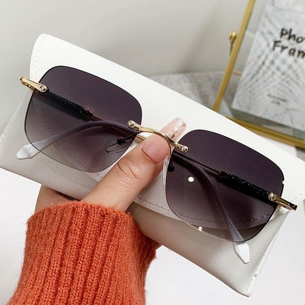 New Frameless with Accessories, Fine Glitter, INS Style, Fashionable and Versatile, High-End Feel, Unisex Glitter Powder Sunglasses