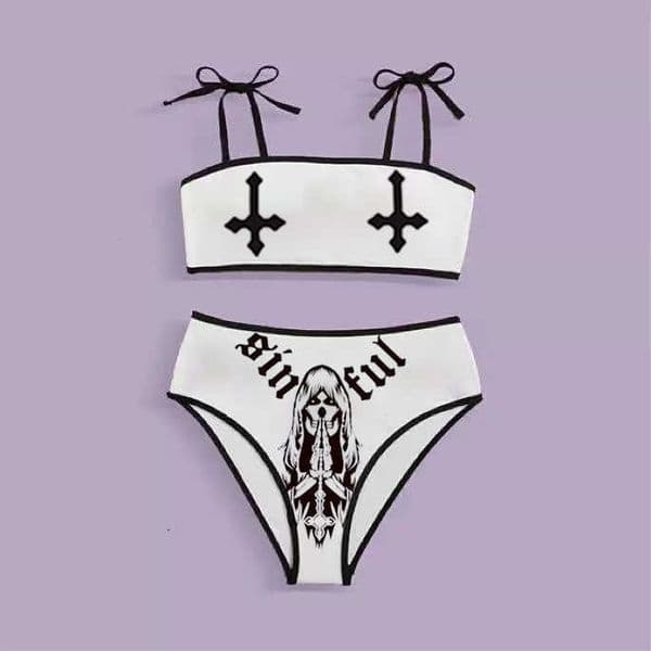 New Funny Dark Punk Bikini Offset Printing Sexy Bra Swimwear Female H260414 2ZSD