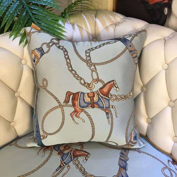 Pillow Case Horse Chain Pillows Luxury Cushion Orange Ivory Green Satin Jacquard Decorative Pillow Cover For Sofa 45 50x50 Home Deco 26Y0415