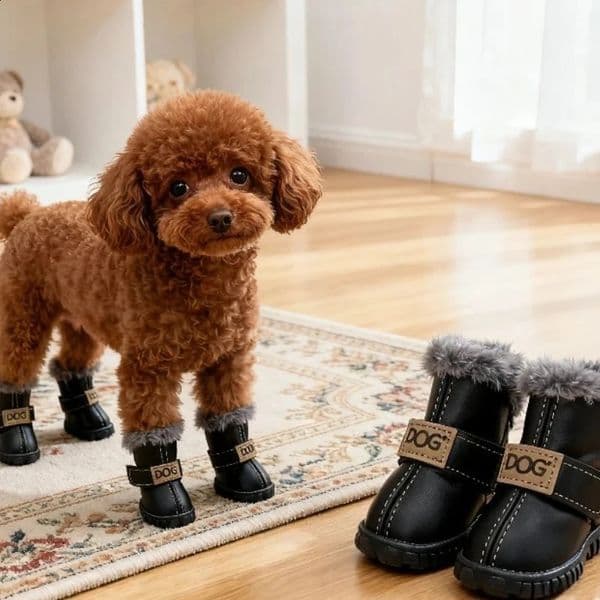 Warm PU Dog Boots Pet Winter Snow Boots Soft Waterproof Small Dog Shoes Plush Non Slip Soft Dog Pomeranian Bichon Boot 4Pcs 260410