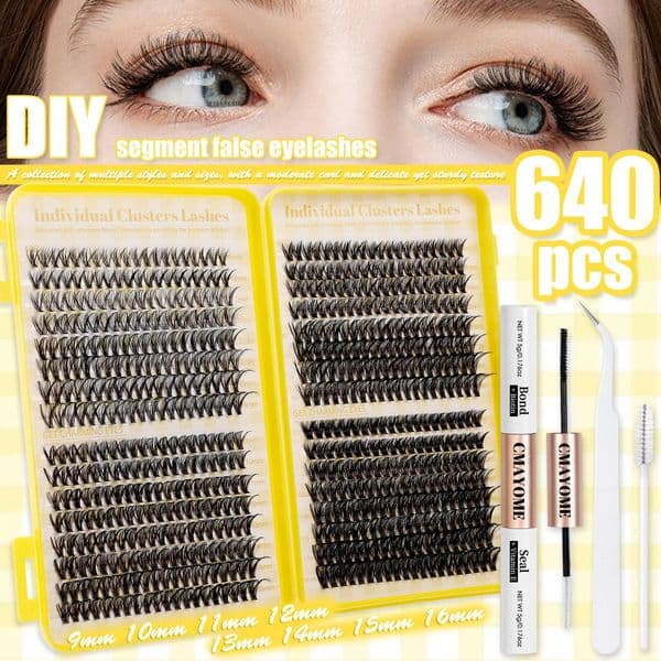 DIY Cluster Lashes Kit - 640Pcs DIY Individual Eyelashes Fluffy Wispy Handmade Reusable Lashes Natural Look Eyelash Extension Kit with Lash Bond and Seal Strong Hold