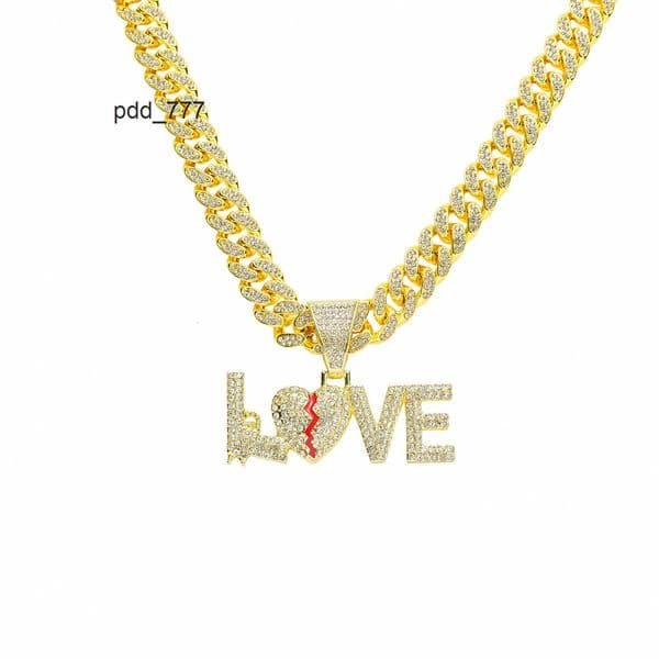 Personalized Creative New Full Diamond Letter LOVE Pendant Necklace Hip Hop Cool Domineering Choker Mens Jewelry