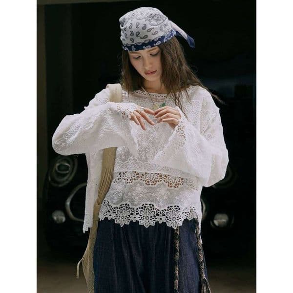Summer Lace Cotton Washed T Shirt Hollow Women S Top Luxury