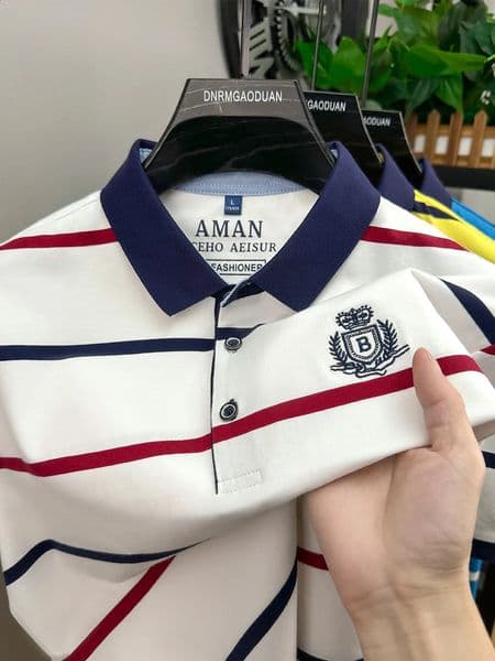 Fashion striped short sleeve men polo shirt summer trend letter embroidery n business casual breathable Paul Tshirt 260410BANJIA