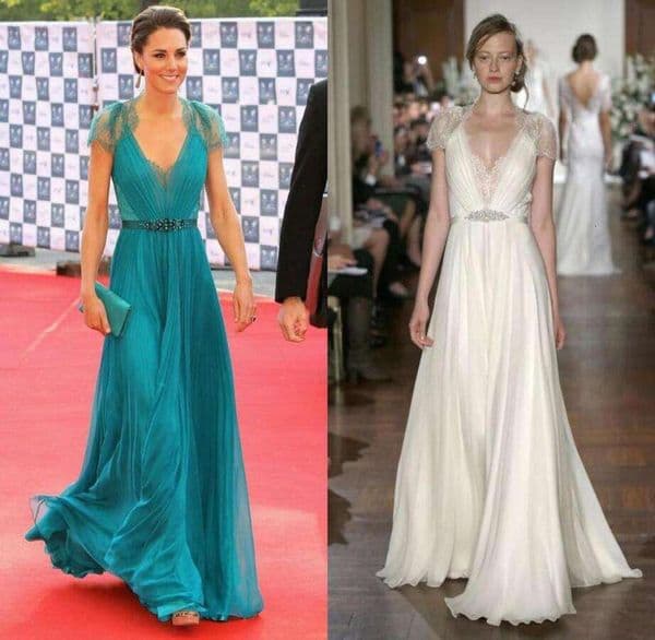New Kate Middleton in Jenny Packham Sheer with cap Sleeves Gowns Formal Celebrity Red Carpet Dresses Lace Chiffon Evening