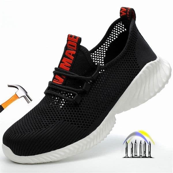 summer safety shoes black work shoes with iron toe anti-puncture light work shoes breathable safety work sneakers for men women 260414